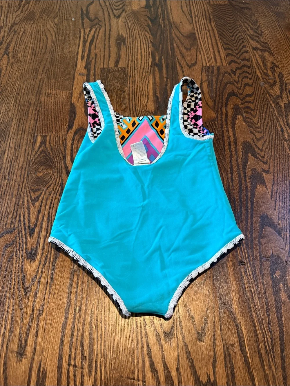 Mara Hoffman Girls One-Piece Swimsuit - Pink, Turquoise & Yellow Geometric Print